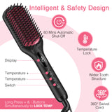 Enhanced Ceramic Hair Straightener Brush by MiroPure, 2-in-1 Ionic Straightening Brush with Anti-Scald Feature, Auto Temperature Lock & Auto-Off Function (Black)