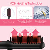 Enhanced Ceramic Hair Straightener Brush by MiroPure, 2-in-1 Ionic Straightening Brush with Anti-Scald Feature, Auto Temperature Lock & Auto-Off Function (Black)