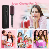 Enhanced Ceramic Hair Straightener Brush by MiroPure, 2-in-1 Ionic Straightening Brush with Anti-Scald Feature, Auto Temperature Lock & Auto-Off Function (Black)