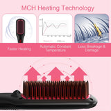 Enhanced Ceramic Hair Straightener Brush by MiroPure, 2-in-1 Ionic Straightening Brush with Anti-Scald Feature, Auto Temperature Lock & Auto-Off Function (Black) - Miropure