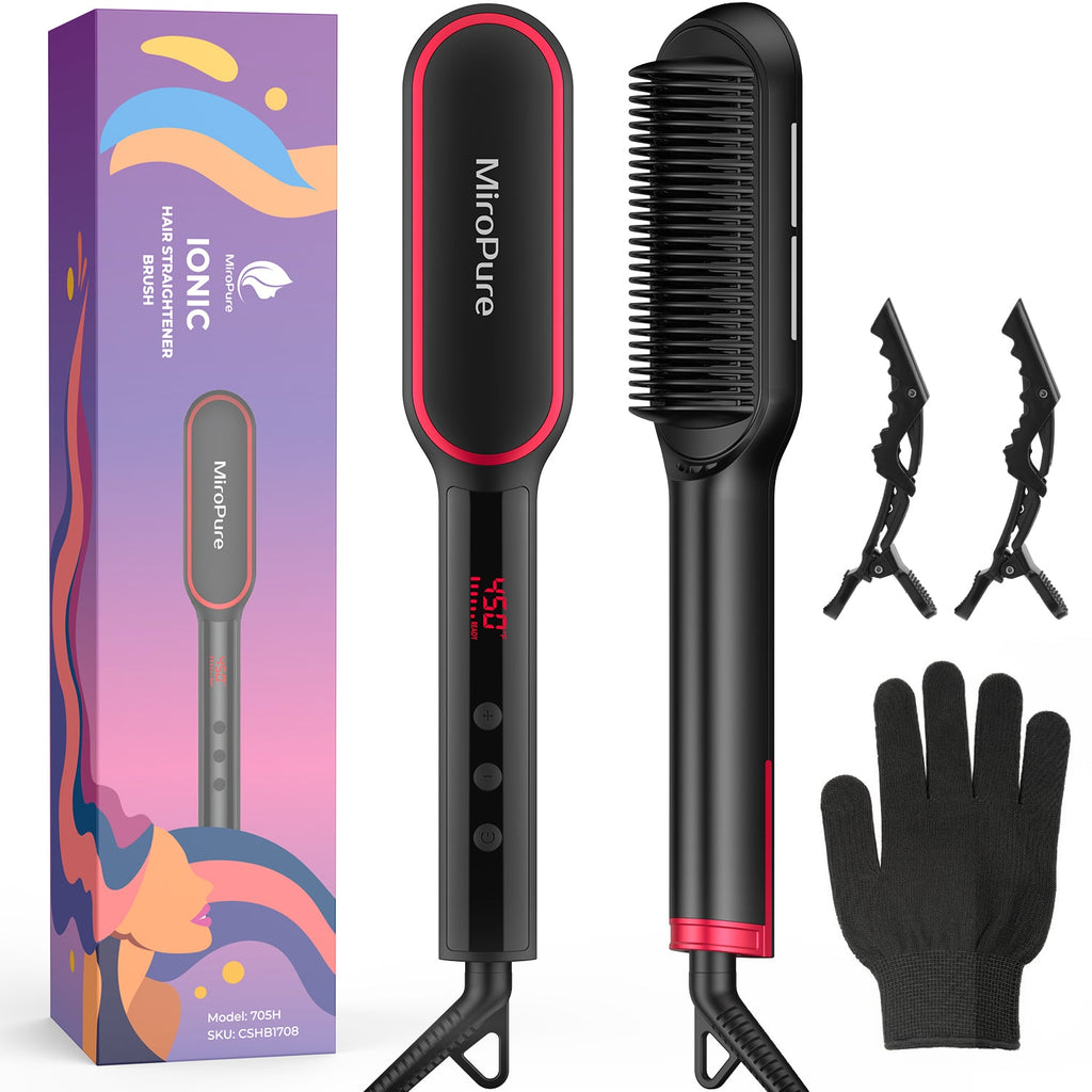 MiroPure 705F Ionic Hair Straightener Brush, Reduce Hair Frizz & Knotting - Miropure